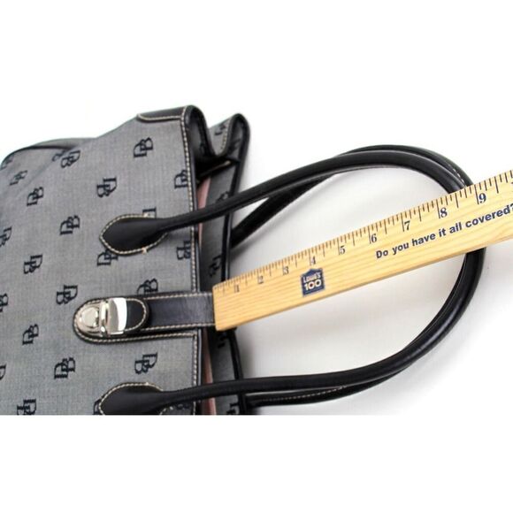 DOONEY & BOURKE GRAY DB CANVAS BLACK REAL LEATHER TRIM SHOULDER BAG TOTE HANDBAG - Picture 16 of 16